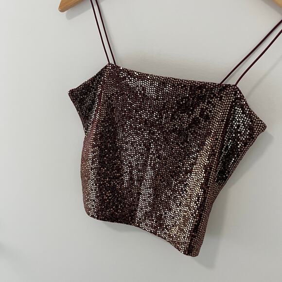 NEW Forever 21 Red Sequin Cropped Tank Size Small - Picture 2 of 7